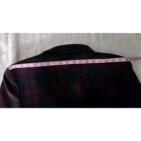Jones New York Women's 100% Wool Plaid Dark‎ Academia Blazer Jacket Red Blue 10 - Picture 9 of 12